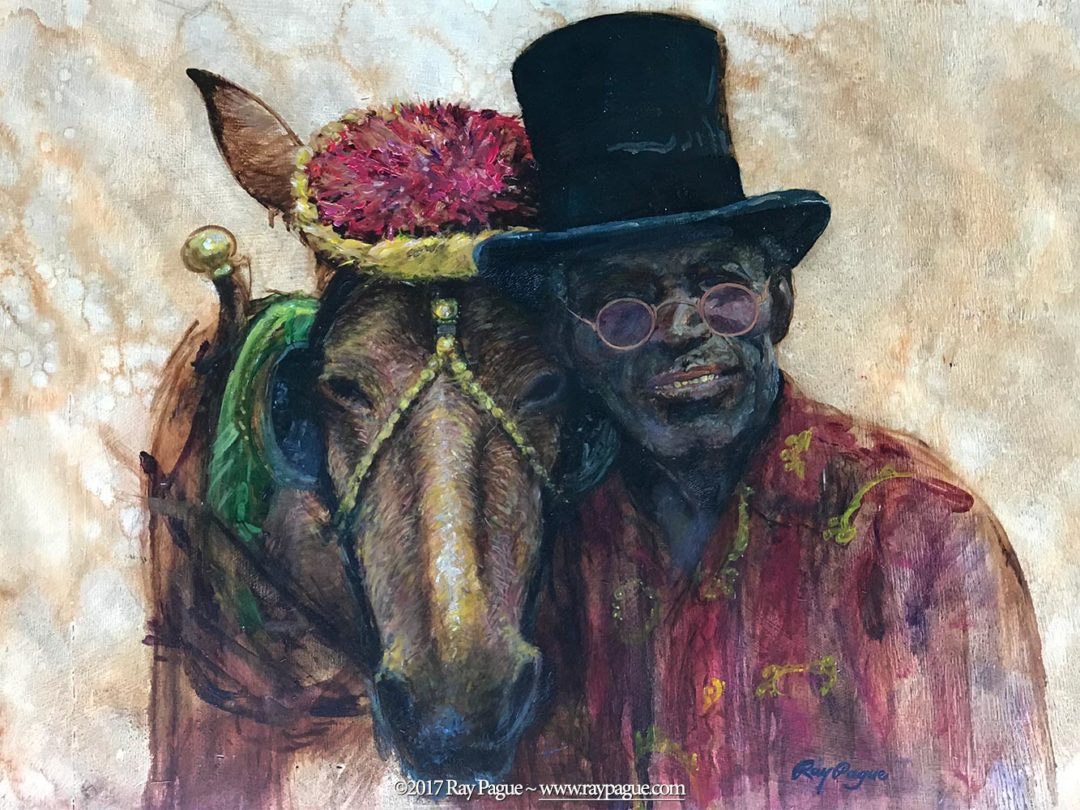 Man with Mule, painting by Ray Pague
