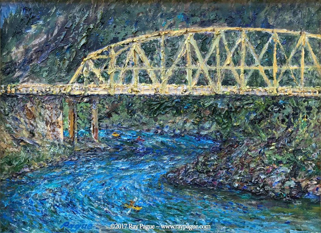 Painting of Hellgate Canyon Bridge, Rogue River, Oregon by Ray Pague