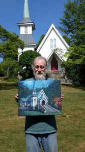 Ray with painting of a North Carolina church on location