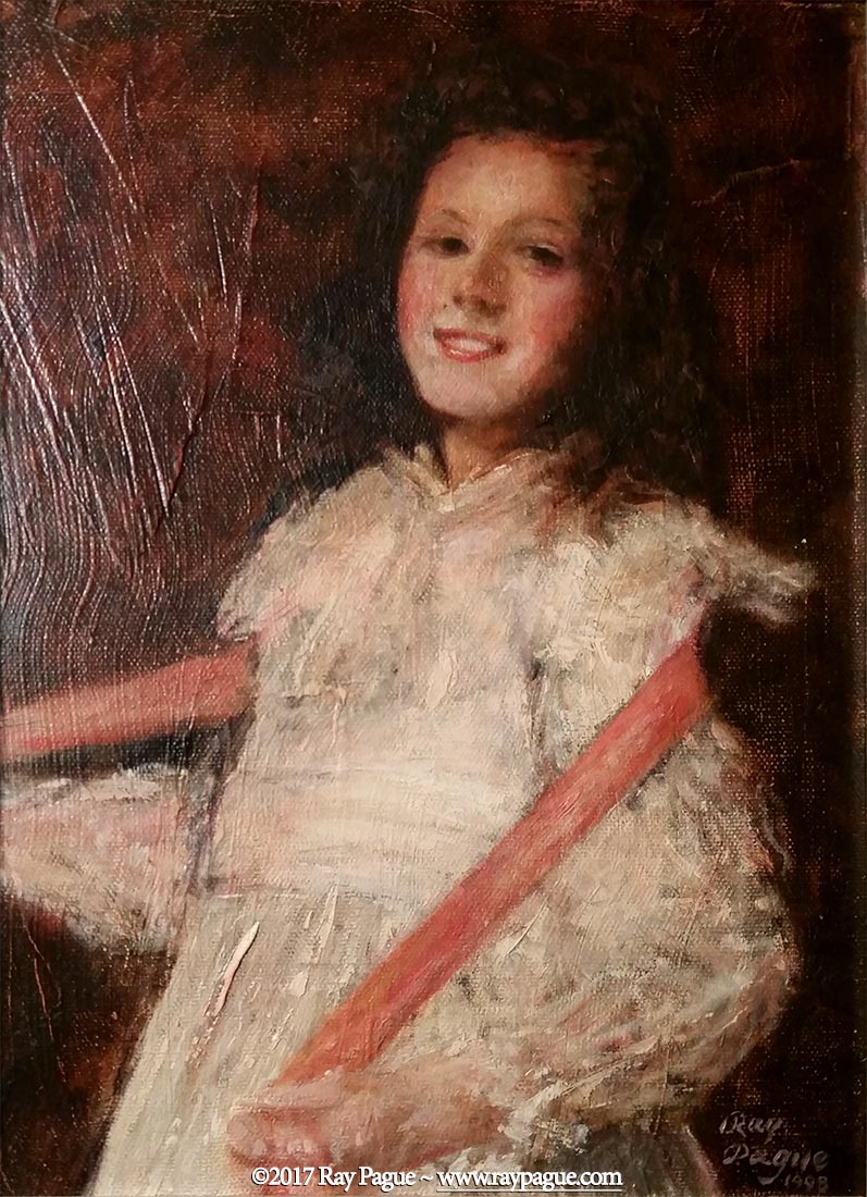 Girl with Coral Sash, portrait by Ray Pague